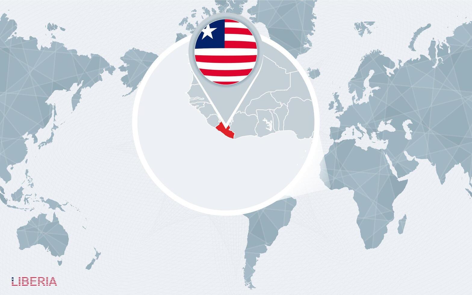 World map centered on America with magnified Liberia. vector