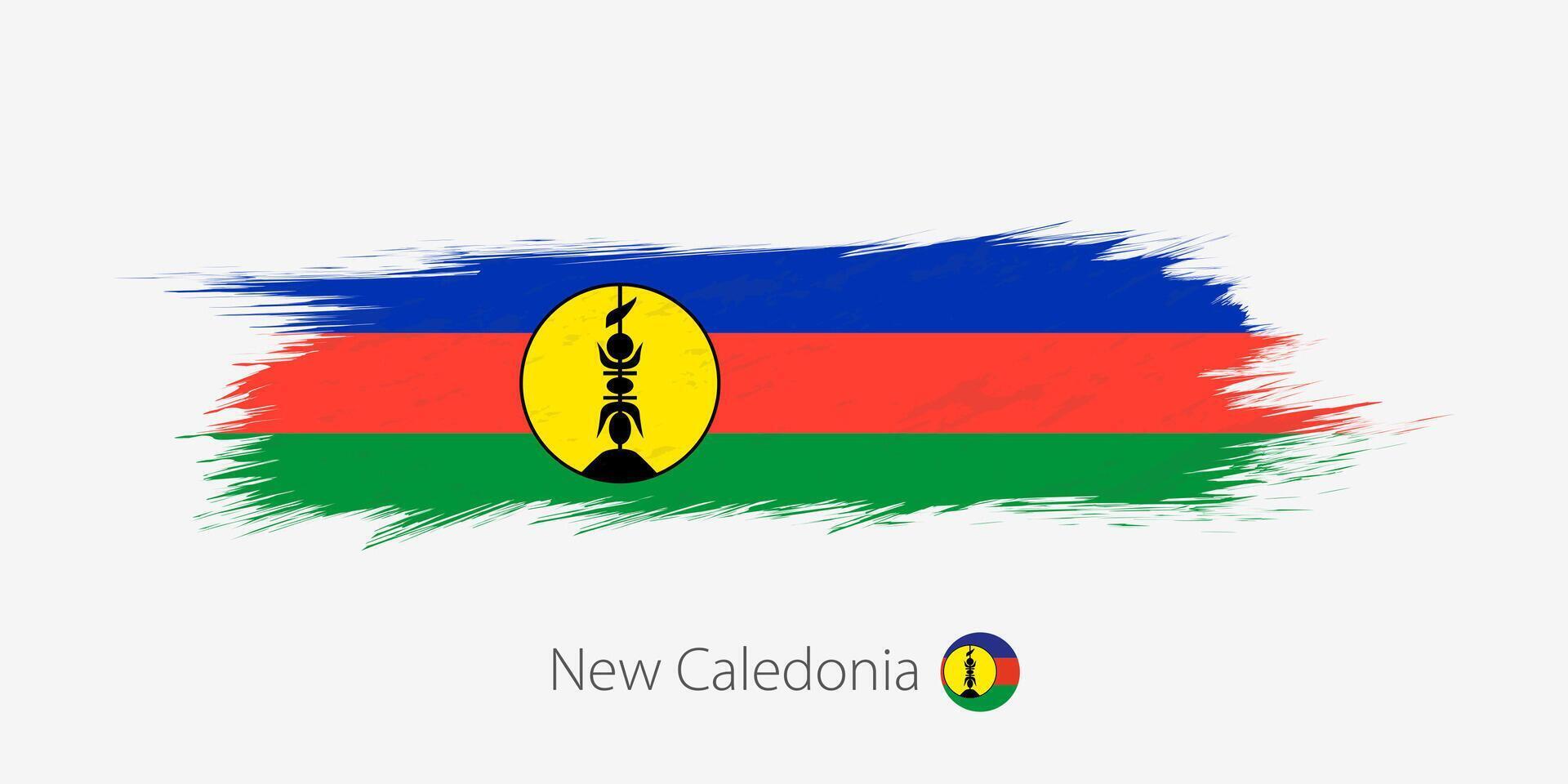 bandera de nuevo Caledonia, grunge resumen cepillo carrera en gris antecedentes. vector