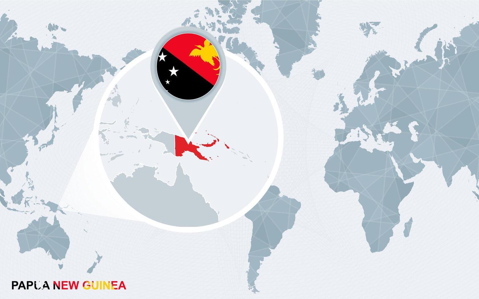 World map centered on America with magnified Papua New Guinea. vector