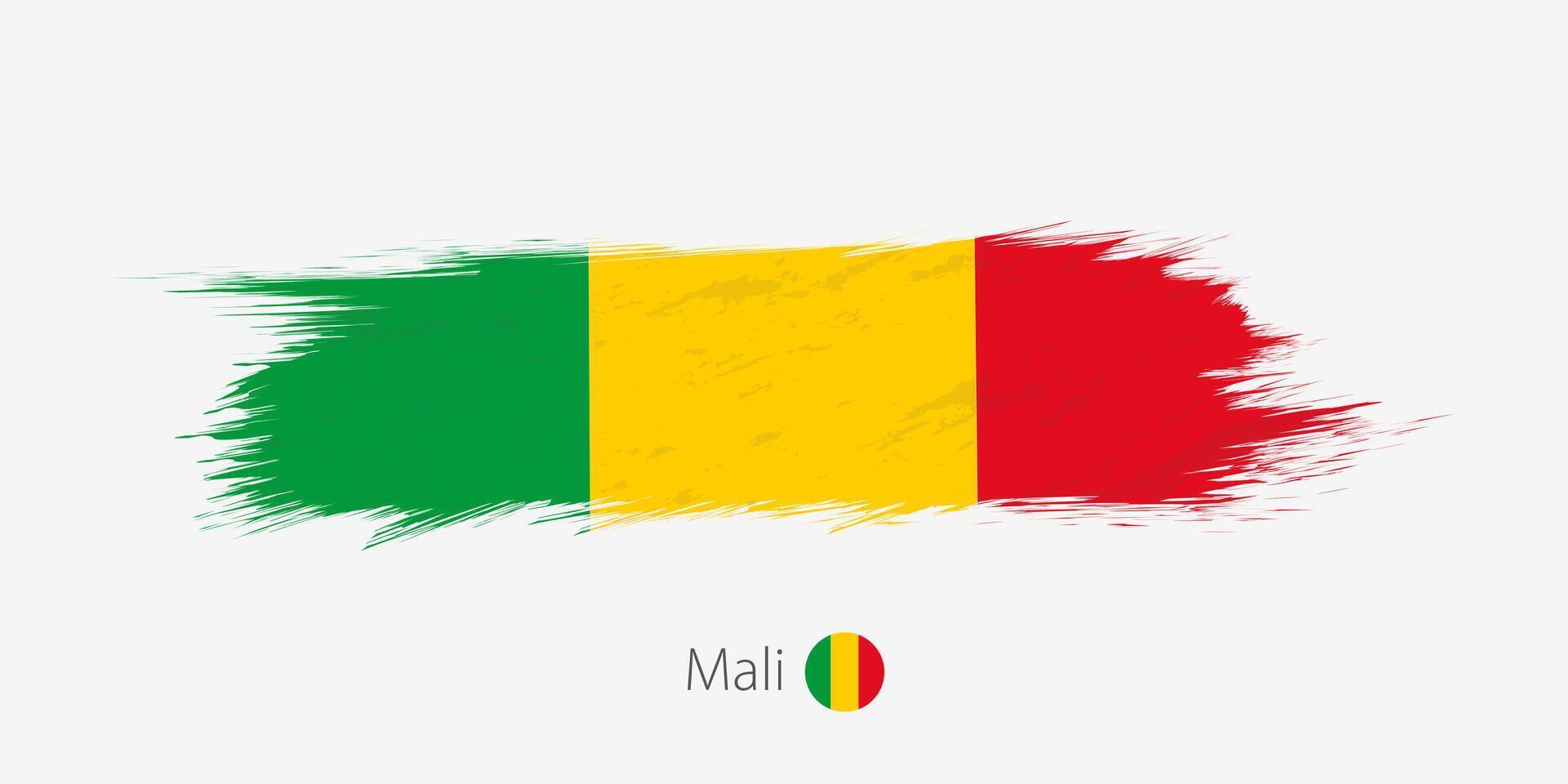 Flag of Mali, grunge abstract brush stroke on gray background. vector
