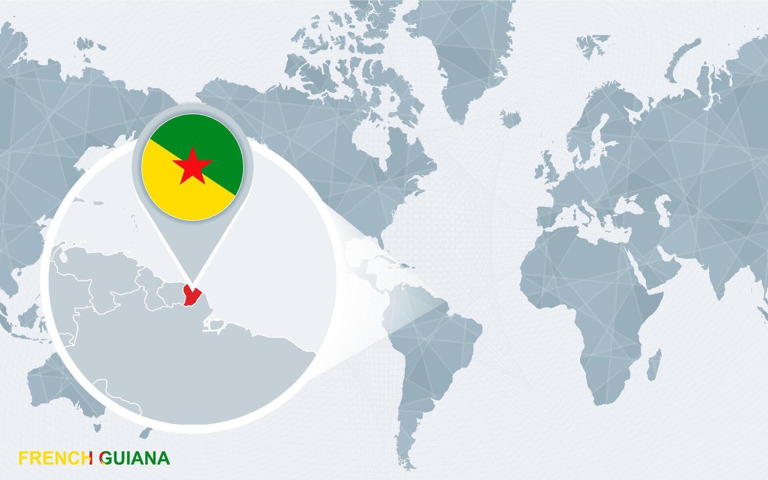 mundo mapa centrado en America con magnificado francés Guayana. vector