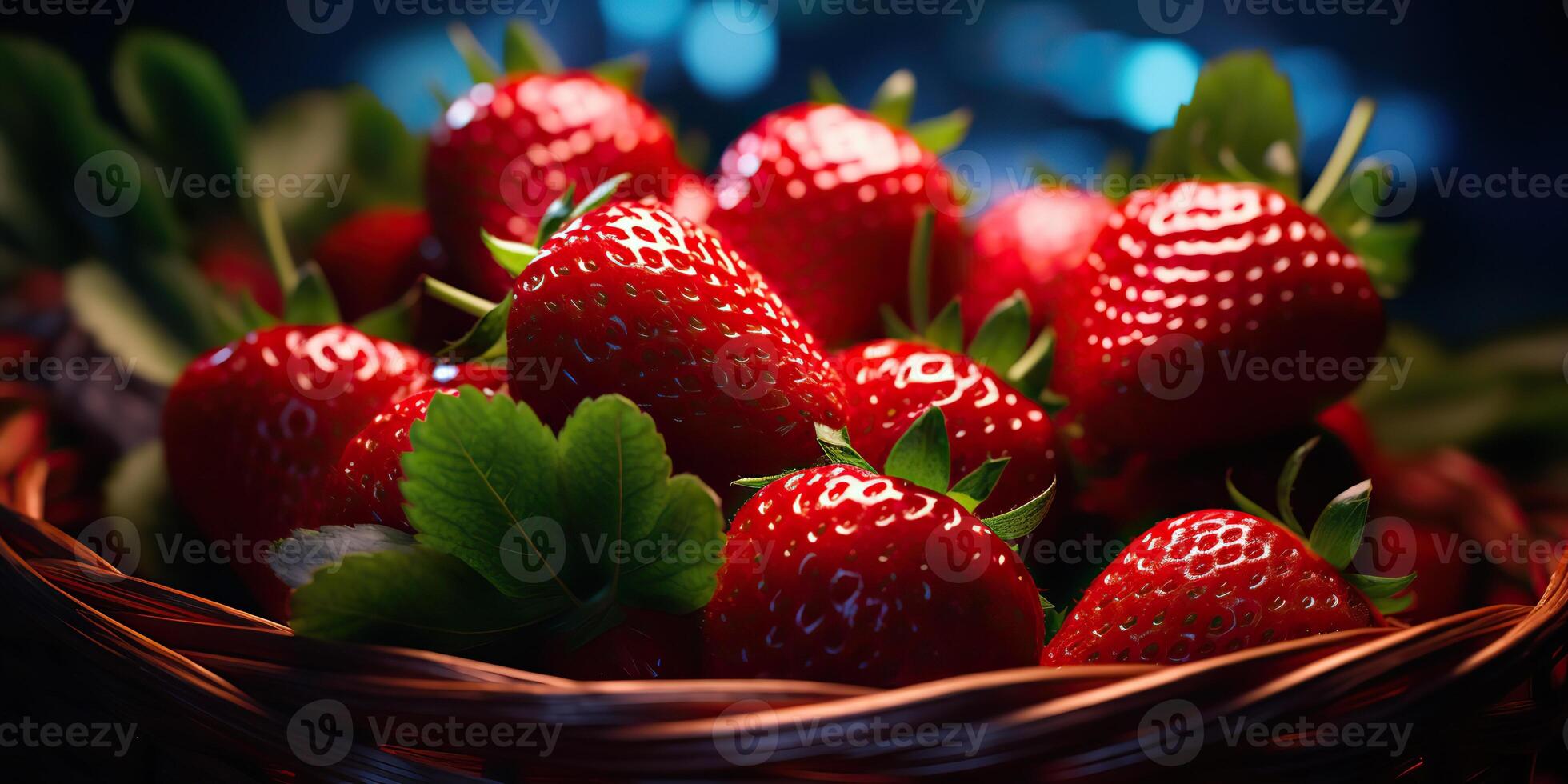 AI generated Fresh raw vegetarian red green berry strawberry in basket. Market plant farmer harvest photo