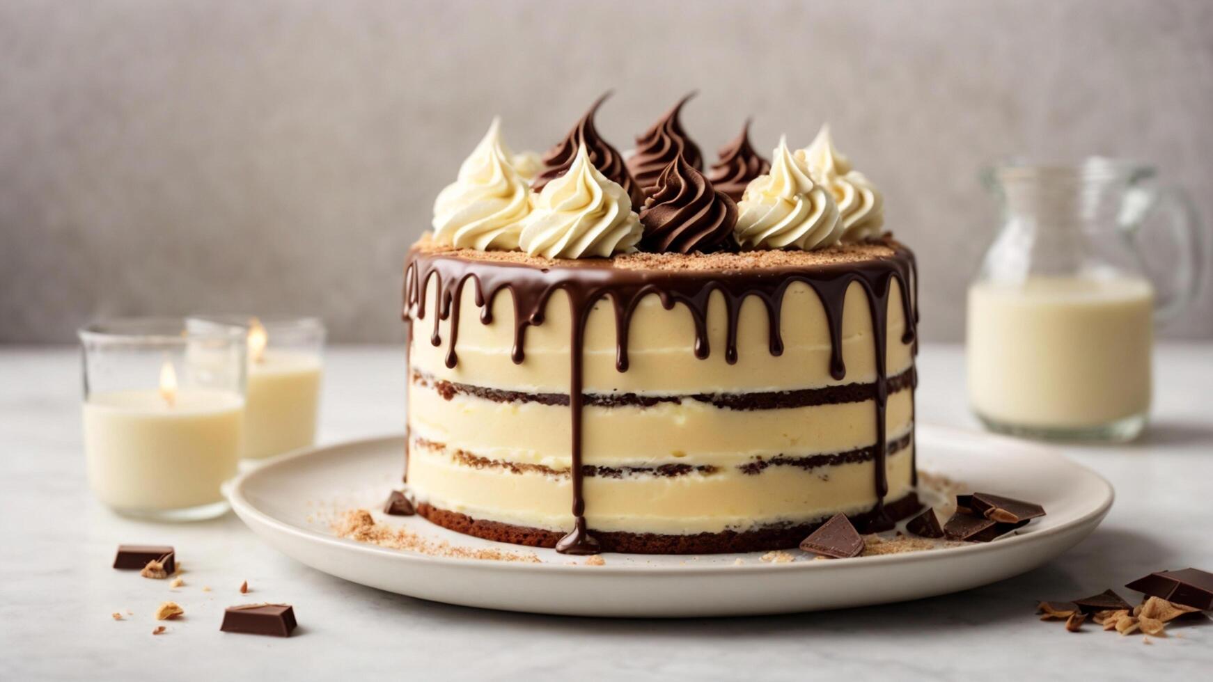 AI generated A vanilla and chocolate cake photo