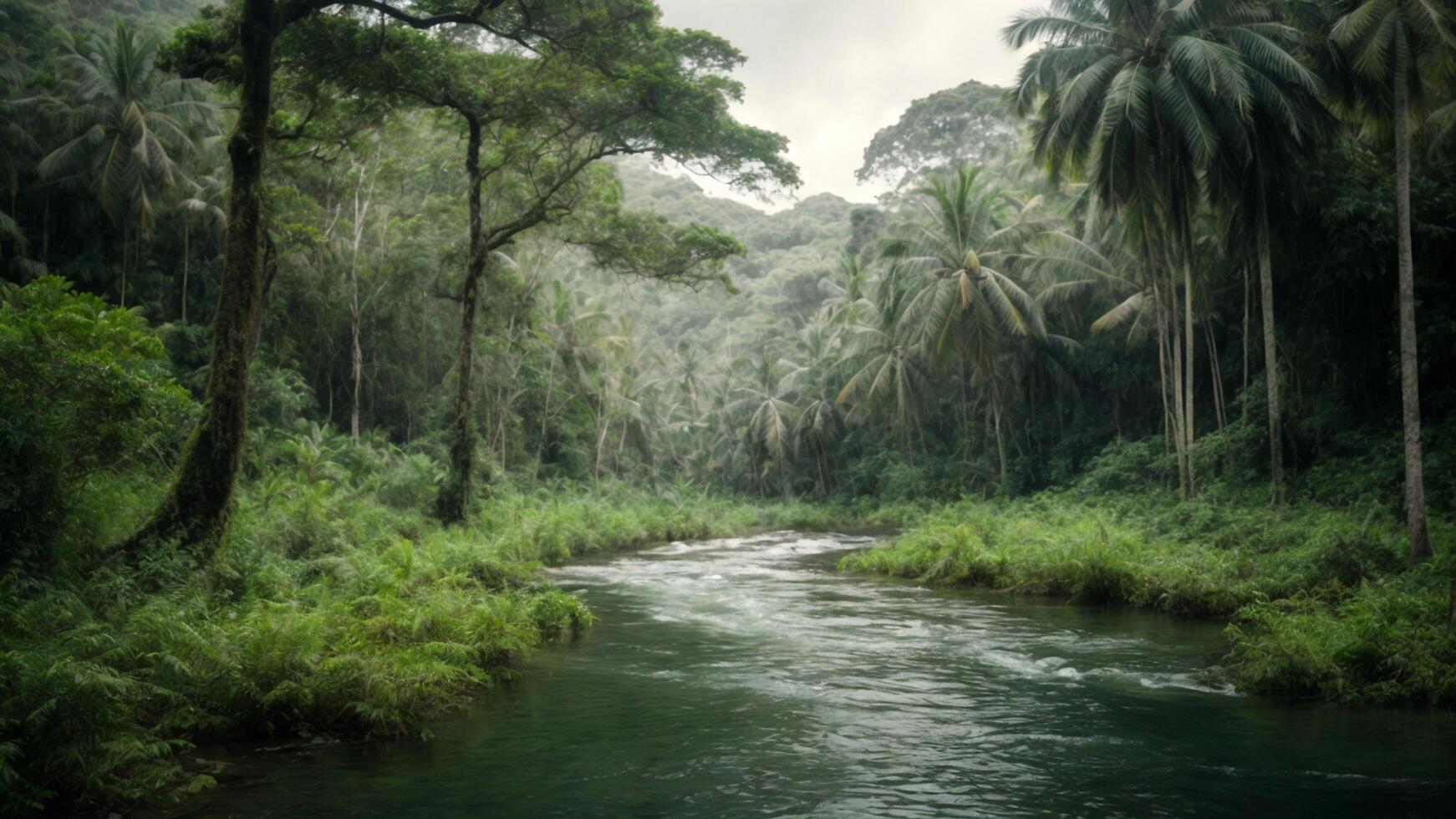 AI generated A tropical dense forest with a river photo