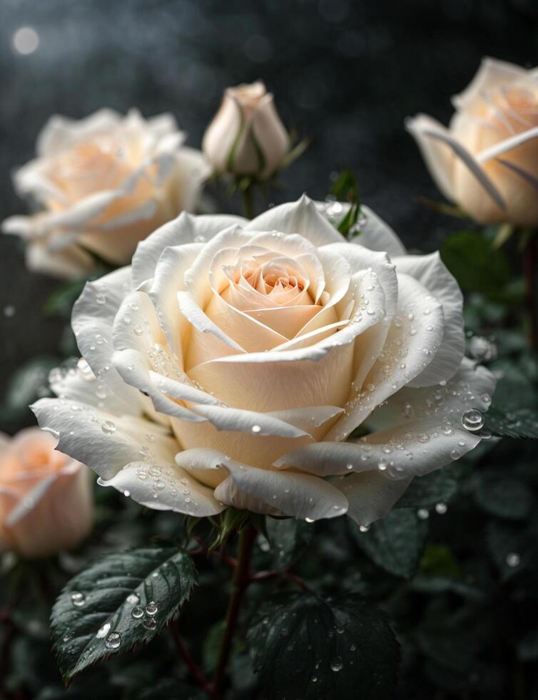 AI generated Beautiful white rose surrounded by fog photo