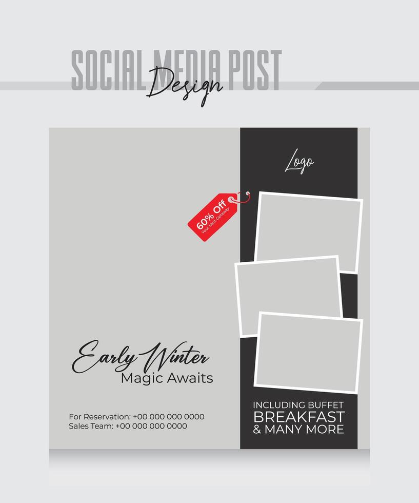 hotel resort and travel flyer or post social media template vector