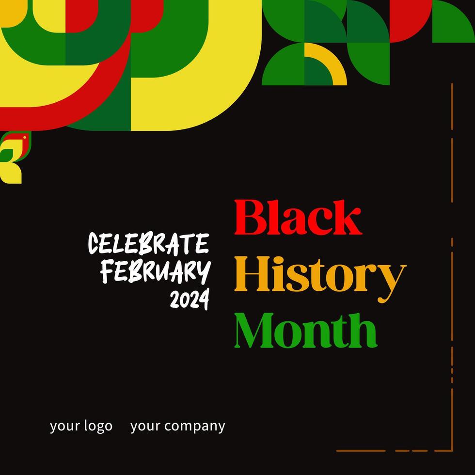 Celebrating Black History Month in modern geometric style. Square banners for social media and more with typography. Illustration for Black History Month 2024 vector