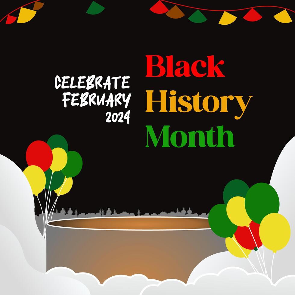 Celebrating Black History Month in modern geometric style. Square banners for social media and more with typography. Illustration for Black History Month 2024 vector