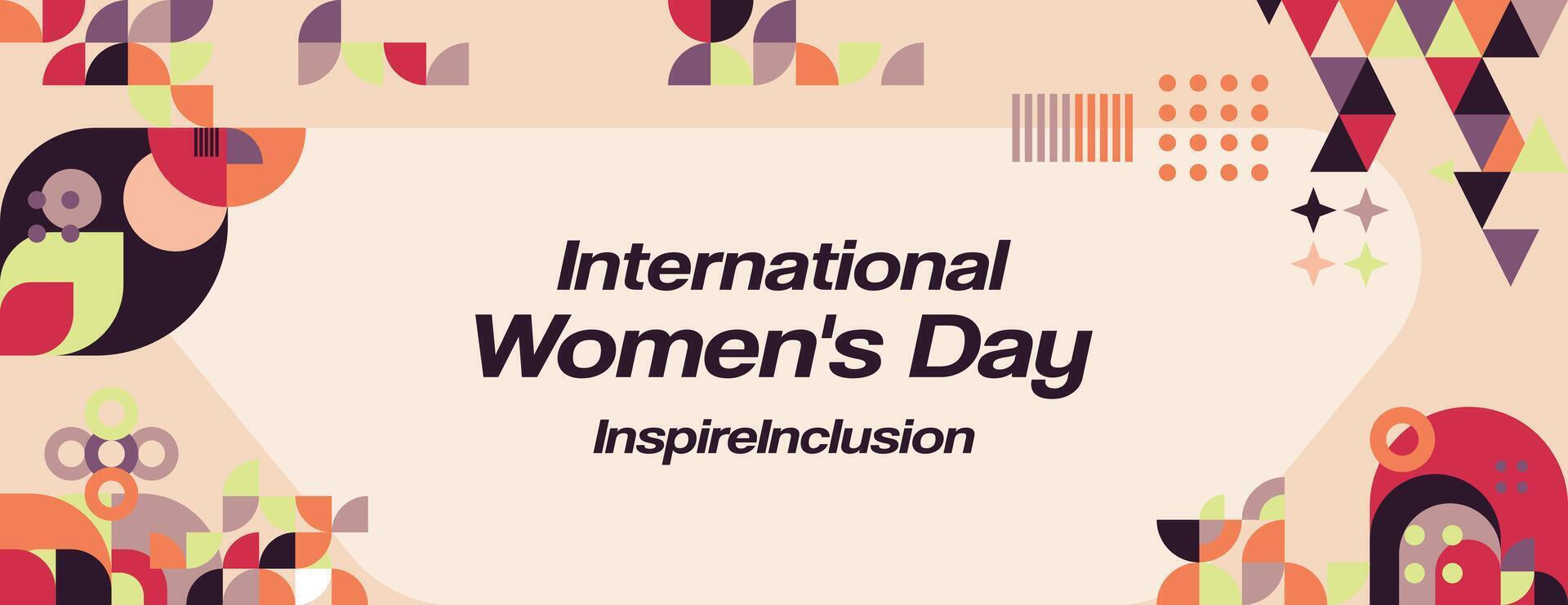 International Women's Day banner. Modern geometric background in colorful style for women day. Happy women's day greeting card cover with text. Happy world women's day 2024 for Inspire Inclusion vector