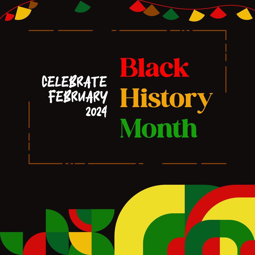 Celebrating Black History Month in modern geometric style. Square banners for social media and more with typography. Illustration for Black History Month 2024 vector