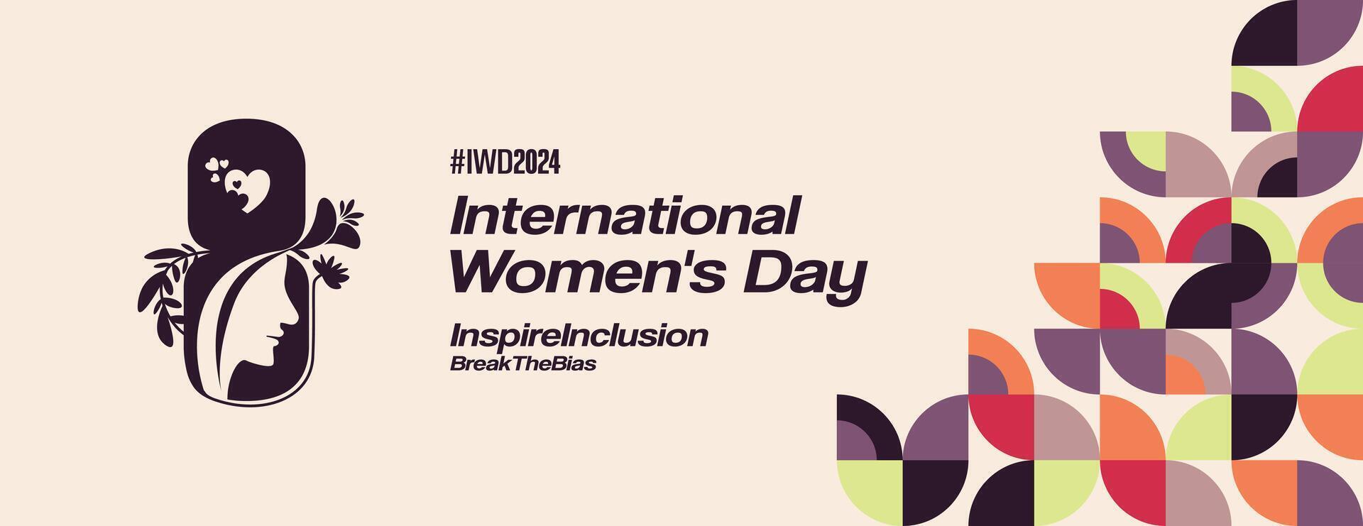 International Women's Day banner. Modern geometric background in colorful style for women day. Happy women's day greeting card cover with text. Happy world women's day 2024 for Inspire Inclusion vector