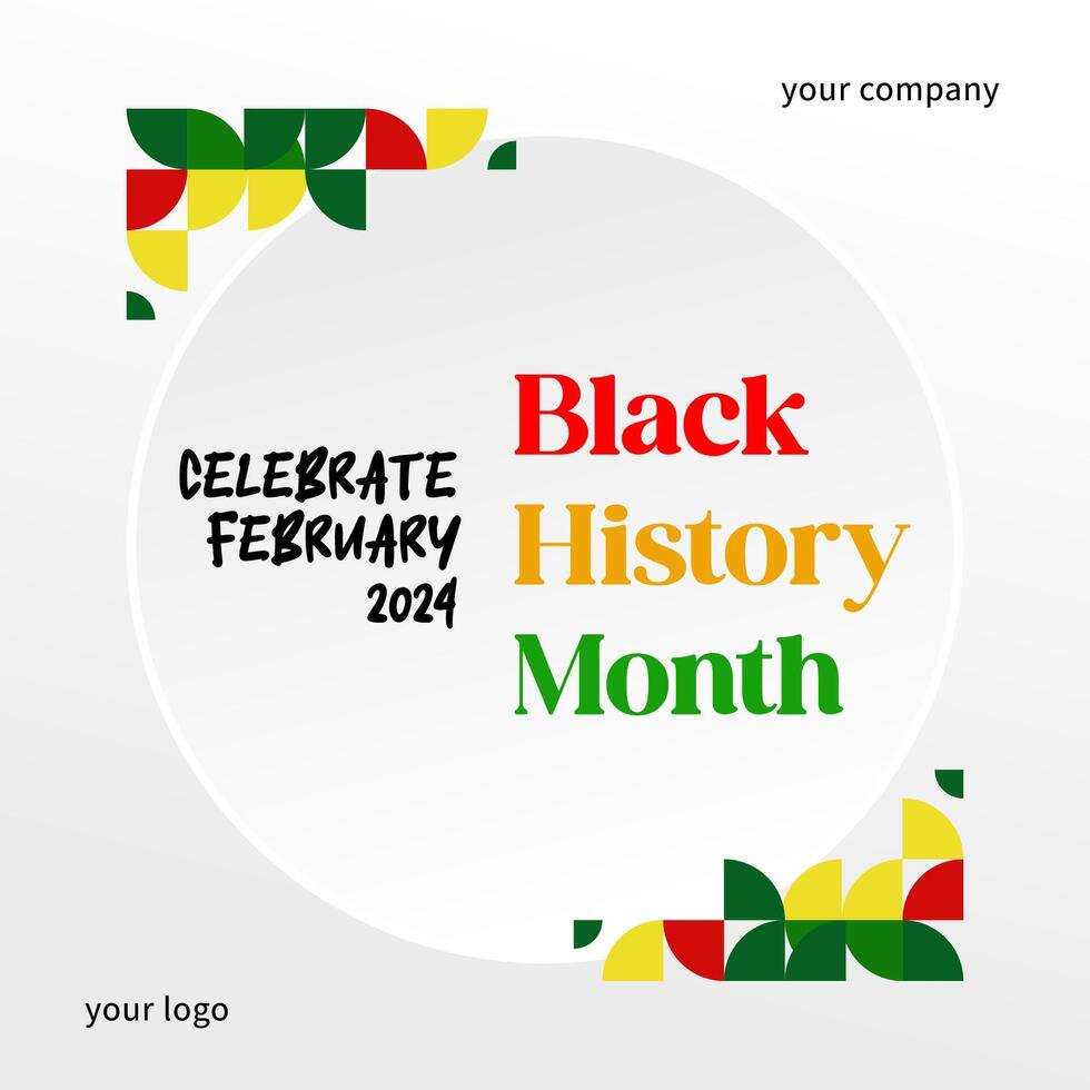 Celebrating Black History Month in modern geometric style. Square banners for social media and more with typography. Illustration for Black History Month 2024 vector