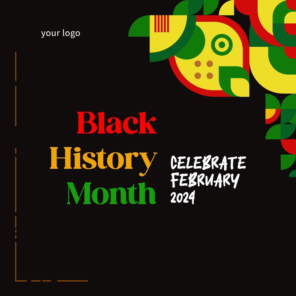 Celebrating Black History Month in modern geometric style. Square banners for social media and more with typography. Illustration for Black History Month 2024 vector