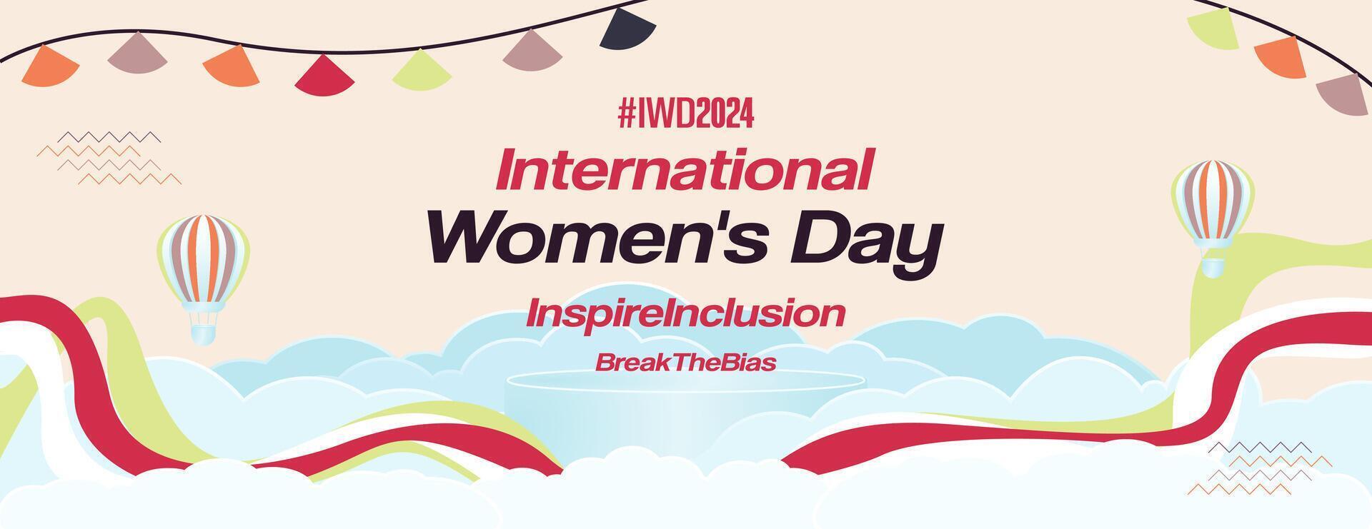 International Women's Day banner. Modern geometric background in colorful style for women day. Happy women's day greeting card cover with text. Happy world women's day 2024 for Inspire Inclusion vector