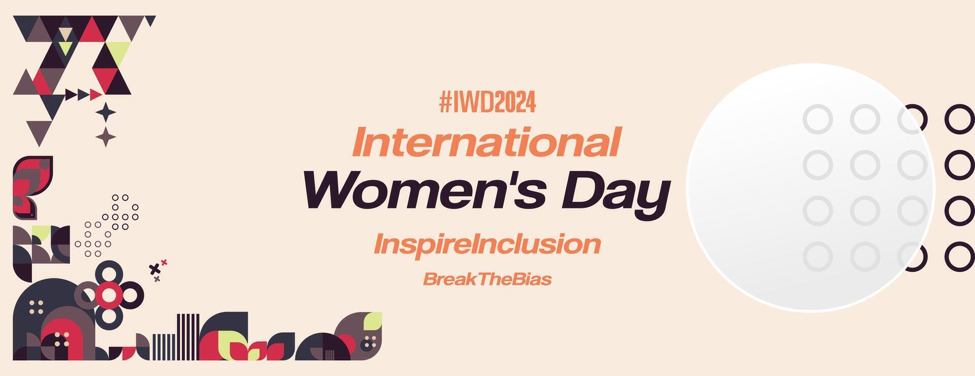 International Women's Day banner. Modern geometric background in colorful style for women day. Happy women's day greeting card cover with text. Happy world women's day 2024 for Inspire Inclusion vector