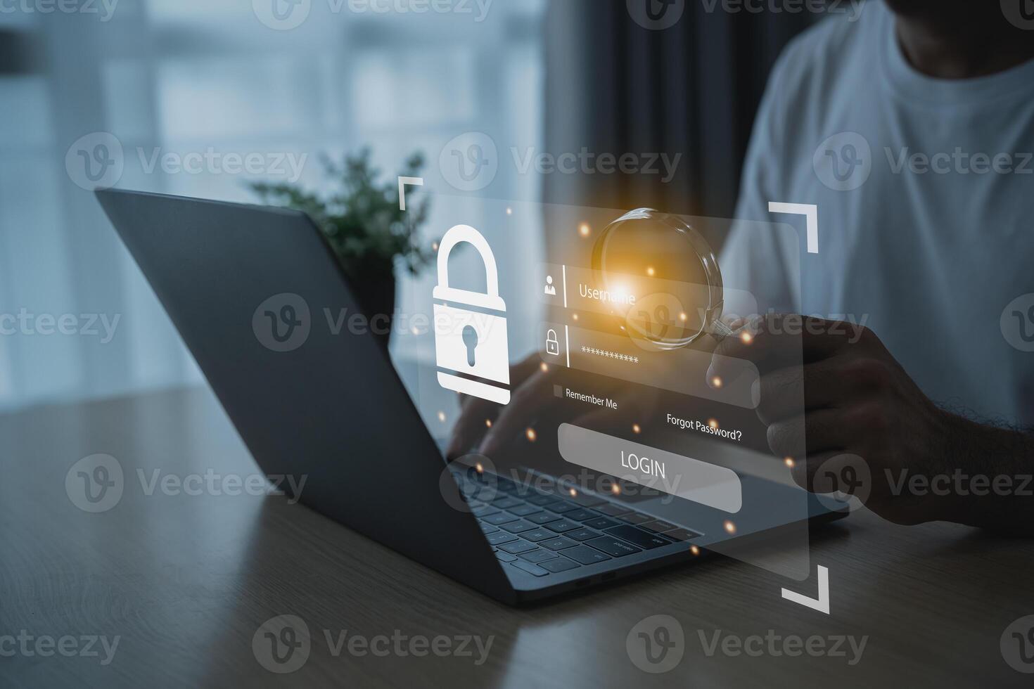 Businessman using mobile phone and laptop login to access, information security and encryption, secure access user's information, Internet access, cybersecurity. Cyber security technology concept. photo