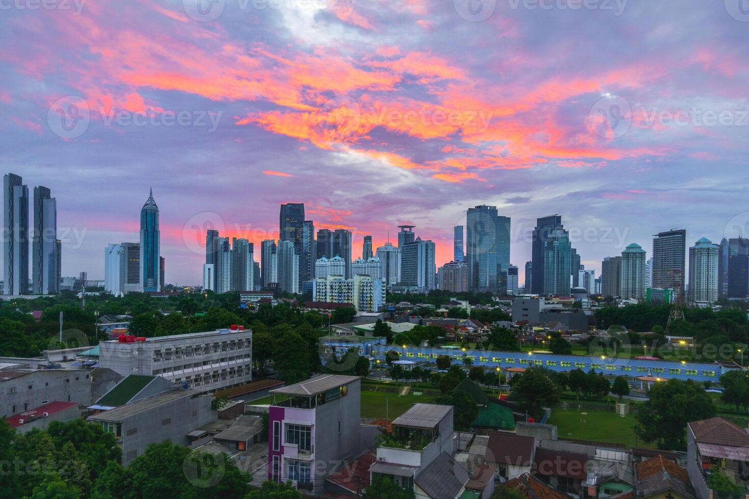 beautiful morning view from Indonesia of mountains and tropical forest photo
