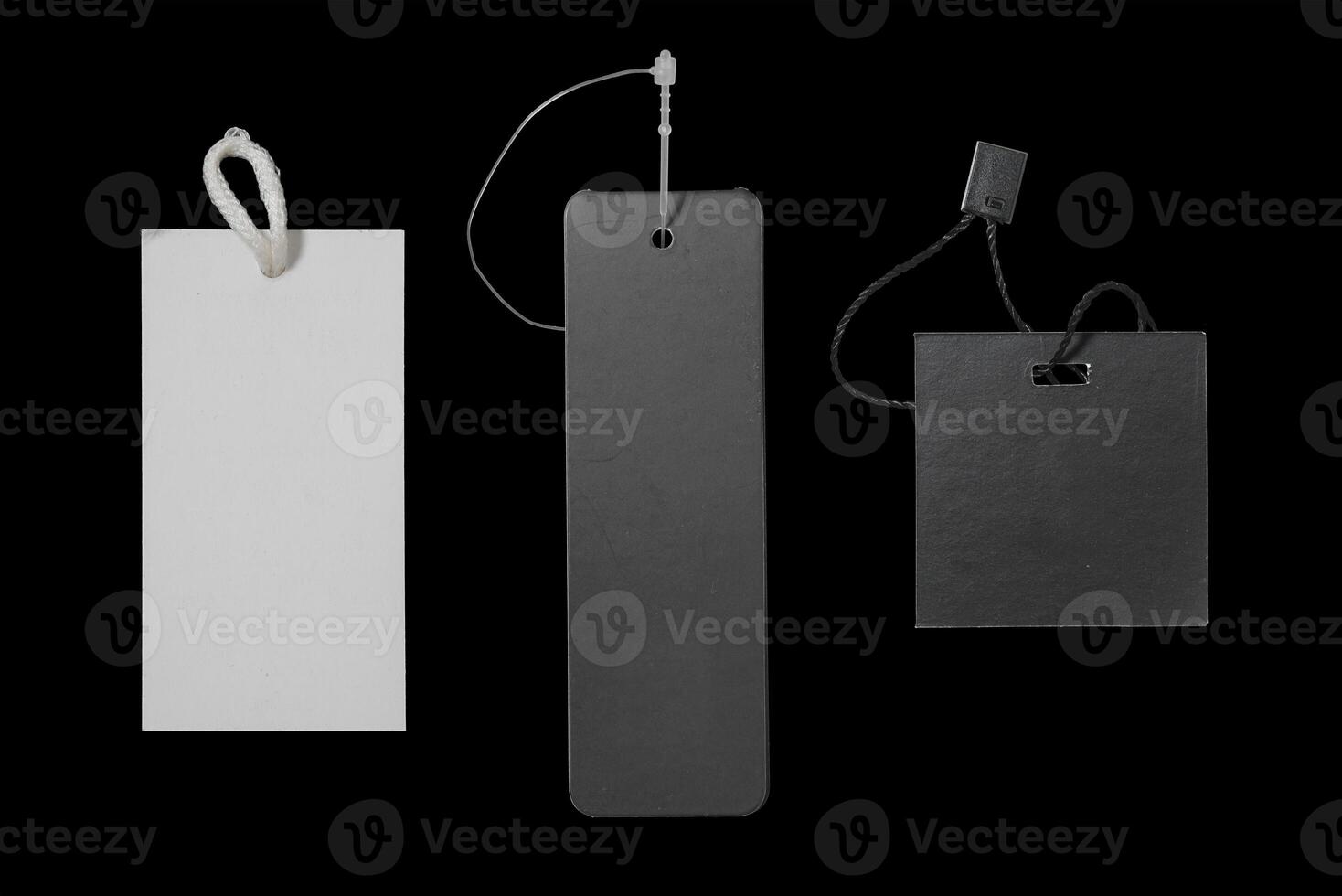 swing tags isolated on black. blank hang tag mockup collection photo