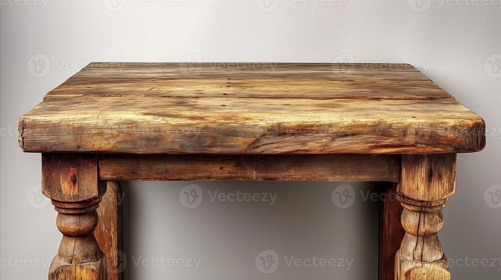AI generated Rustic wooden table on a plain background for vintage aesthetics photo