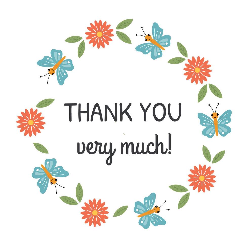 Thank you very much round card, sticker in floral frame for greeting card, appreciation gift tag, print, round sticker for packaging sweets, greeting card, small business, customers orders. vector