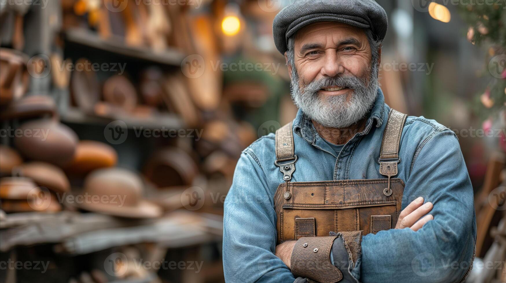 AI generated Man With Beard, Hat, and Overalls photo