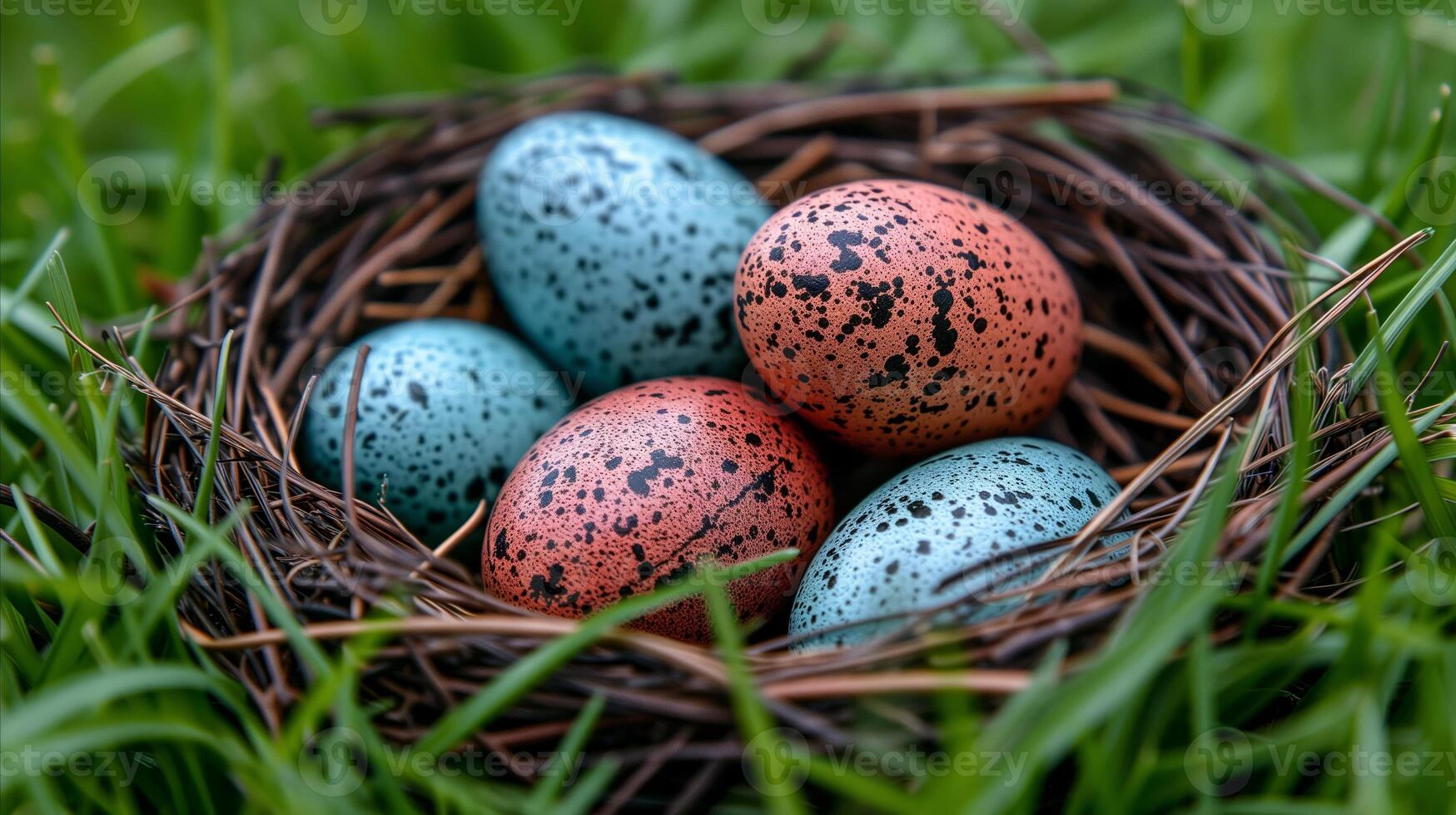 AI generated A photo of colorful eggs inside a basket.
