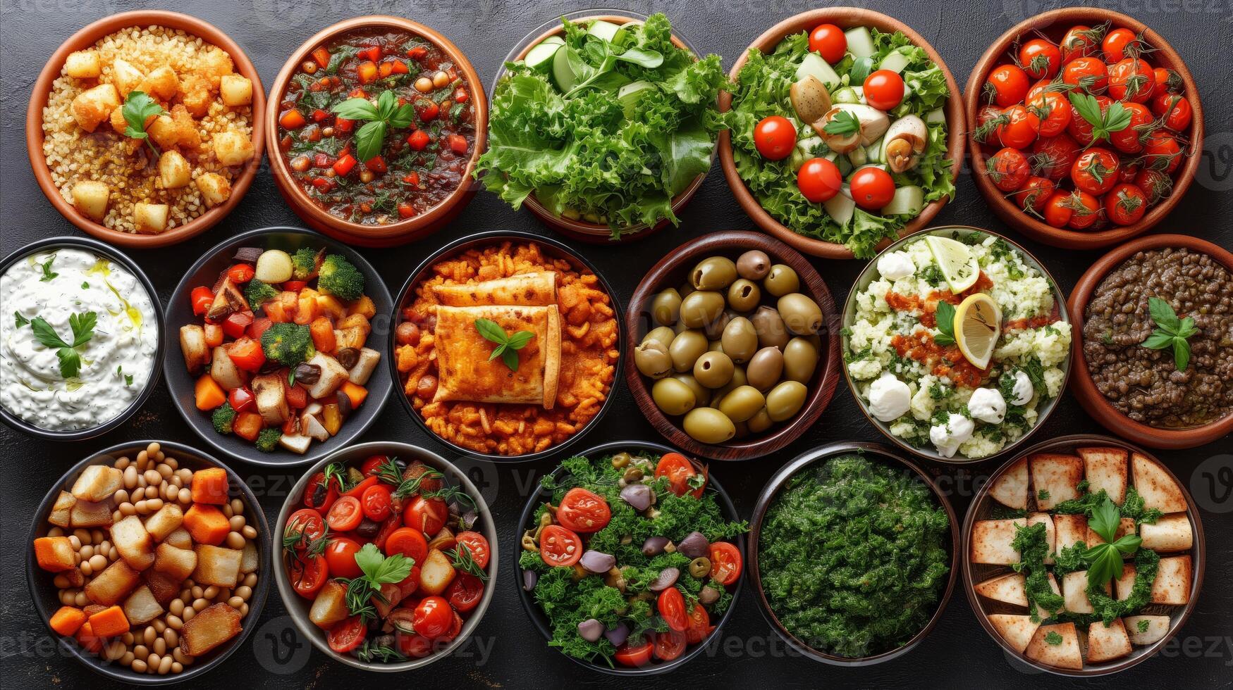 AI generated Assorted Food on Table, A Variety of Delicious Dishes for Every Appetite photo