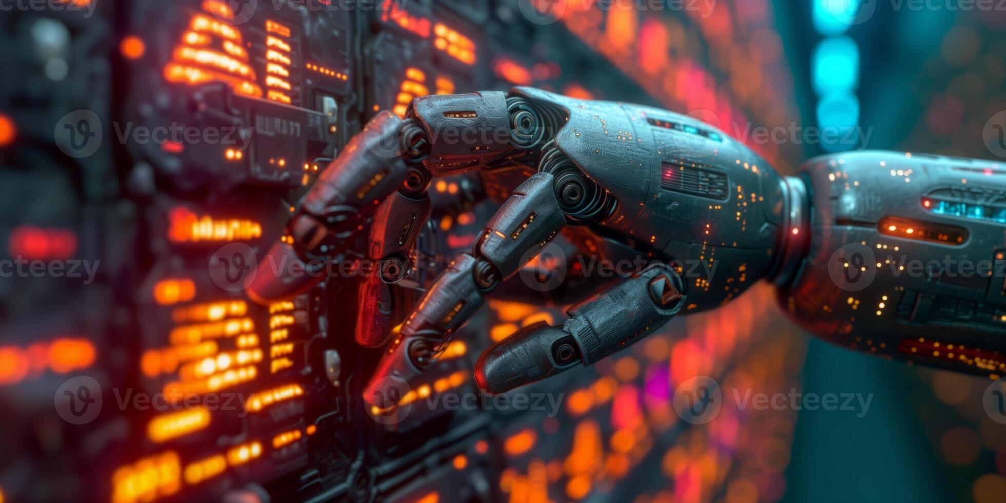 AI generated Robot Hand Interacting With Data Display photo