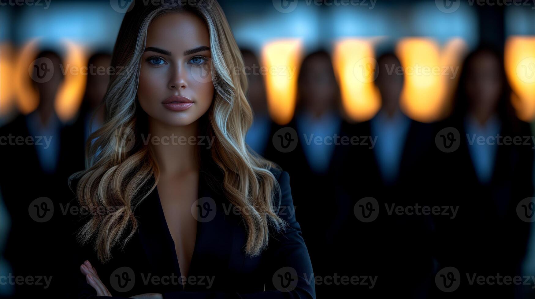 AI generated Woman in Suit Standing in Front of a Group of People photo