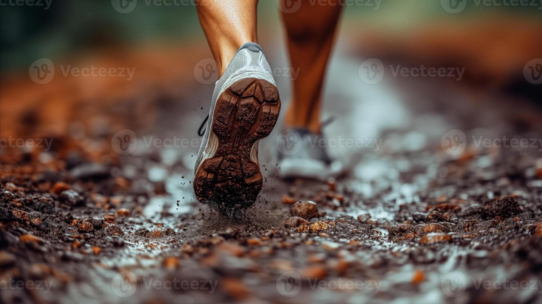 AI generated Close-Up of Person Running in the Rain photo