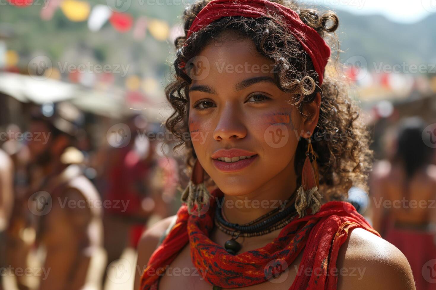 AI generated Young tourist woman having fun at Holi festival photo
