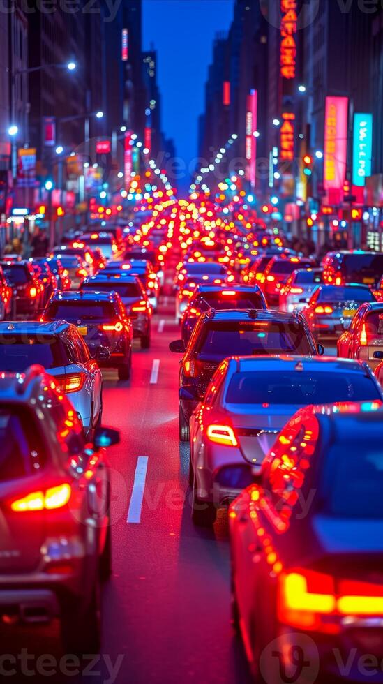 AI generated Busy Night Traffic on City Street photo