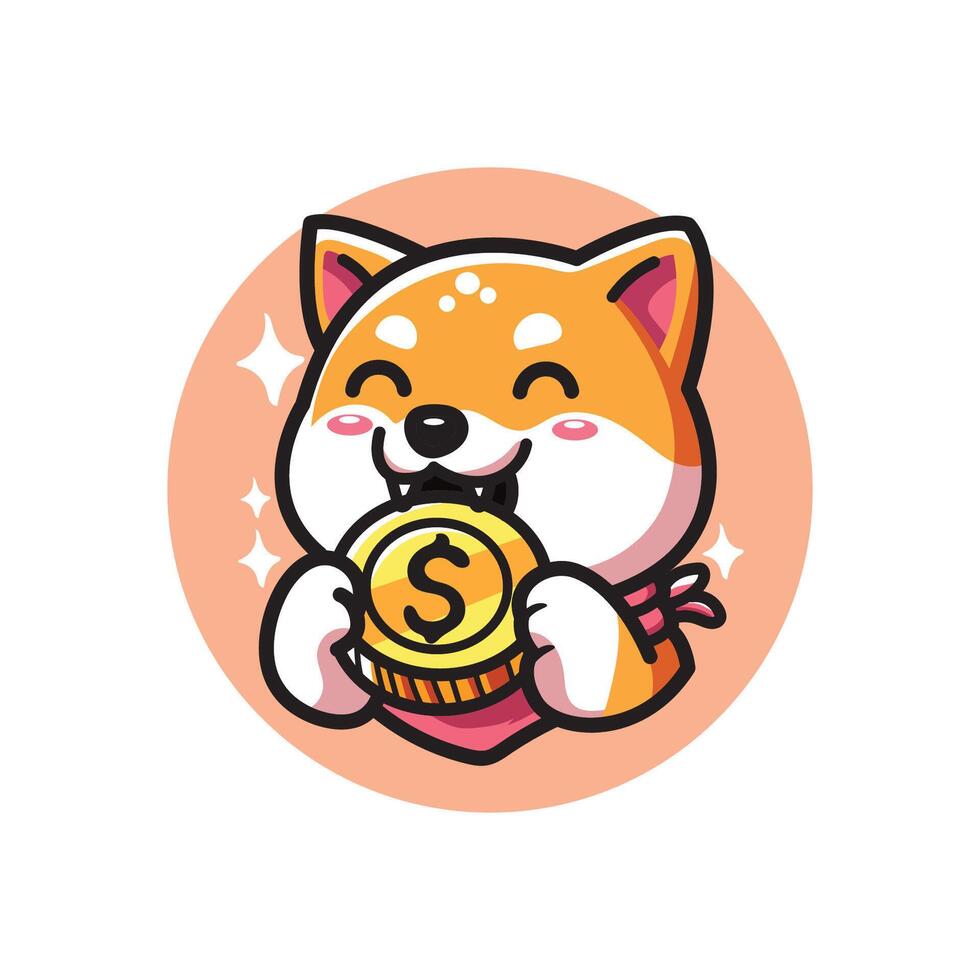 cute vector design illustration of shiba inu and bitcoin