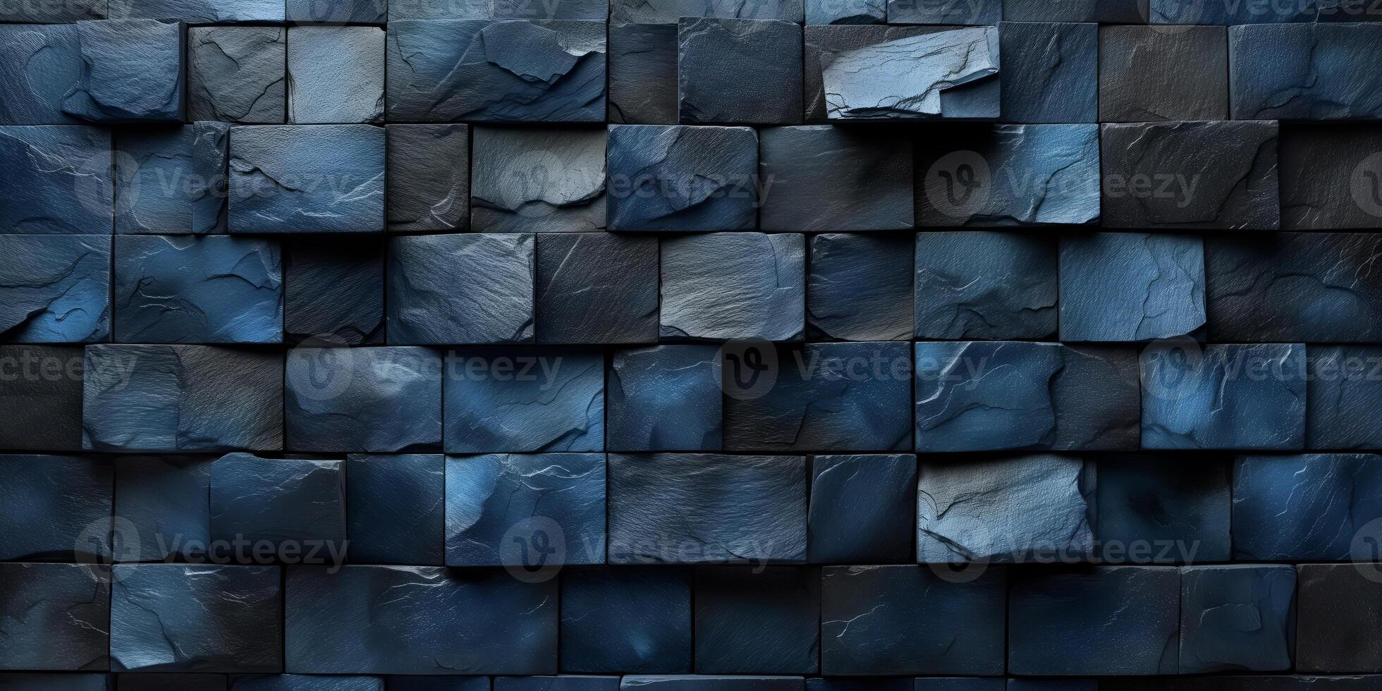 AI generated Abstract dark blue stone wall texture background with varied patterns photo