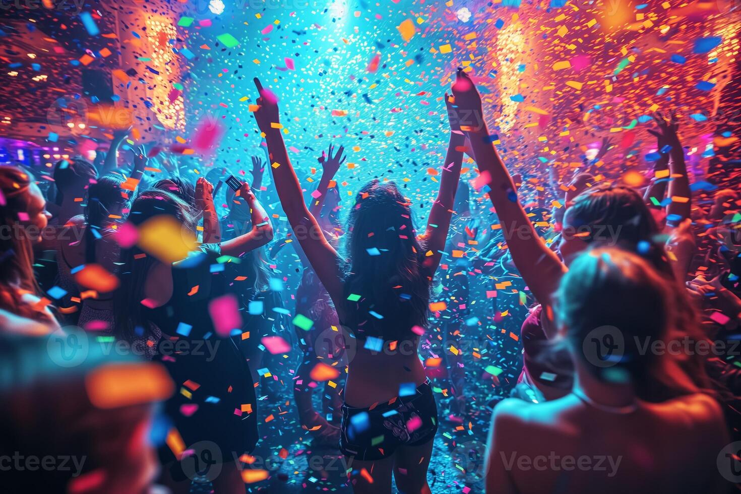 AI generated Group of People Celebrating With Confetti at Party photo