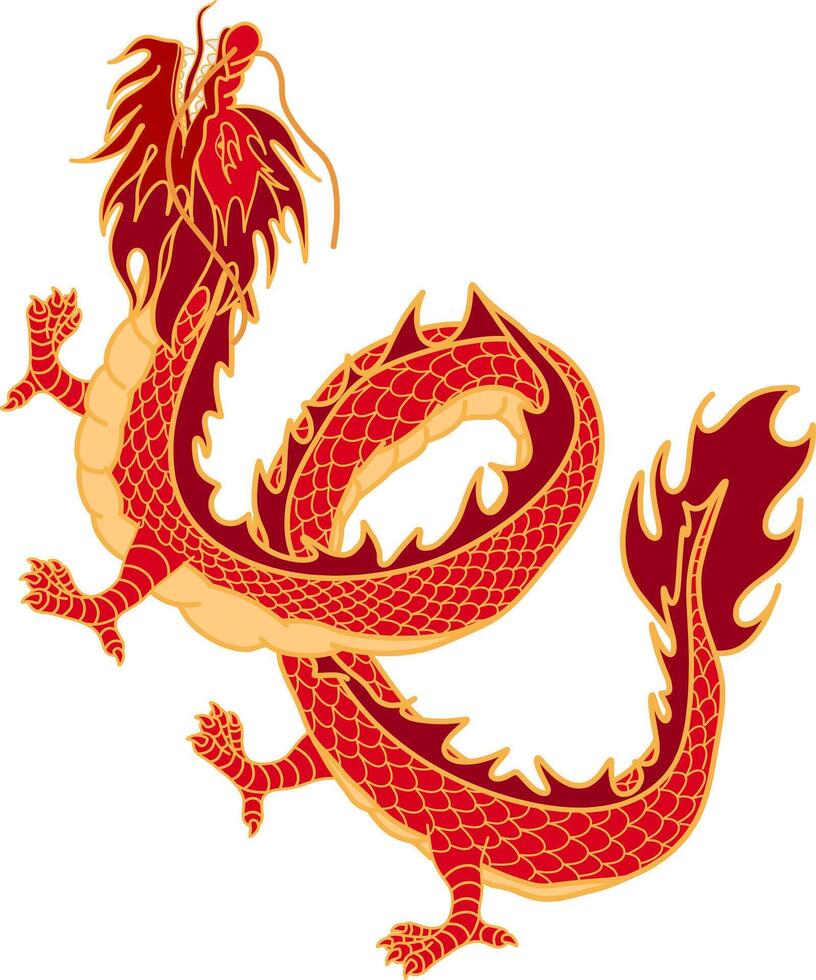 Chinese folklore Dragon with Golden Line vector