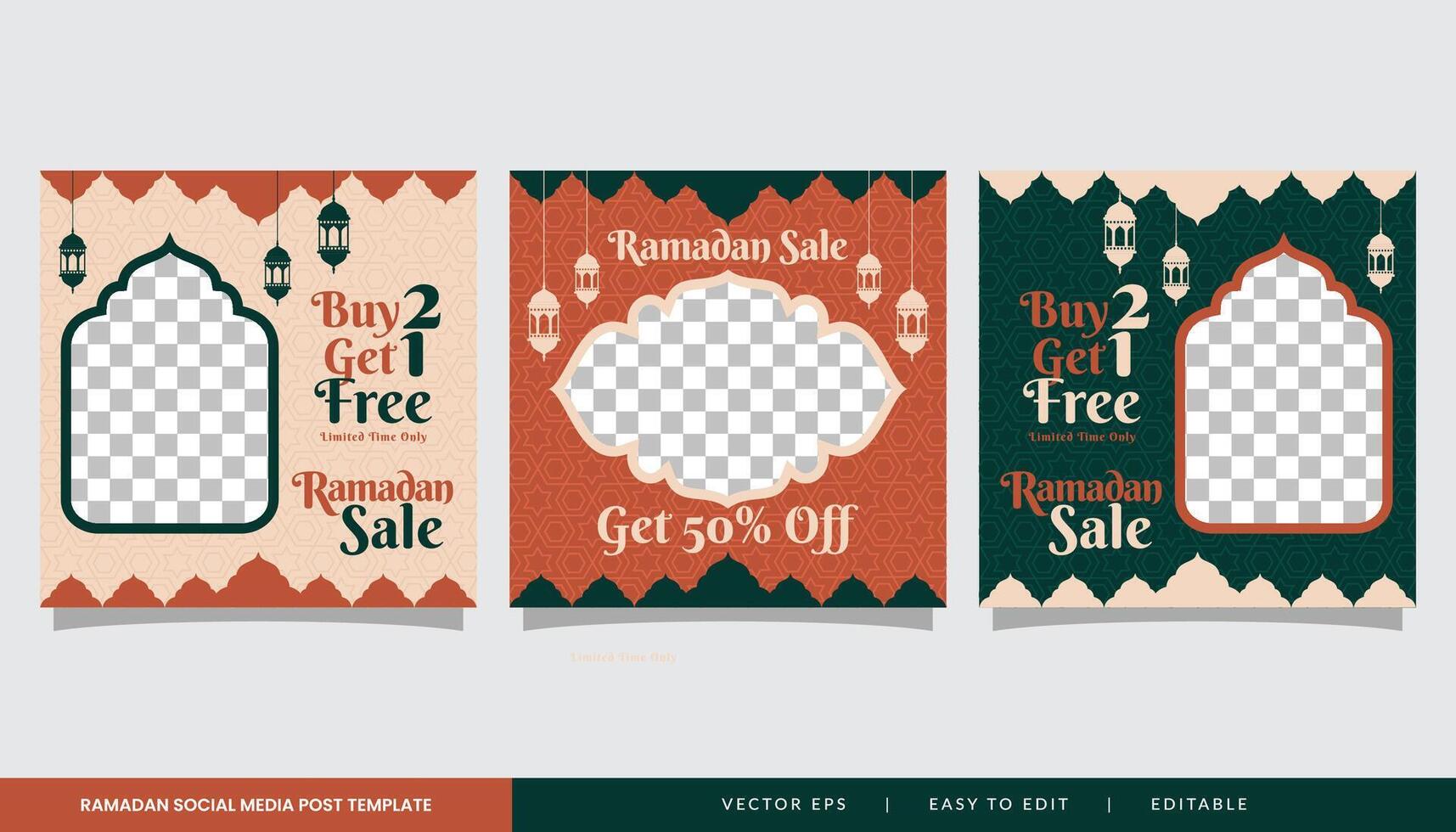 Set of Editable Ramadan sale banner template. Suitable for social media post and web internet ads vector