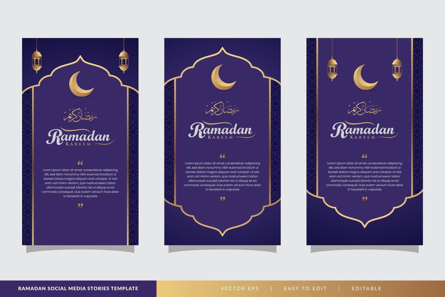 Set of social media stories ramadan template. portrait islamic background design.poster,flyer,banner,brochure vector