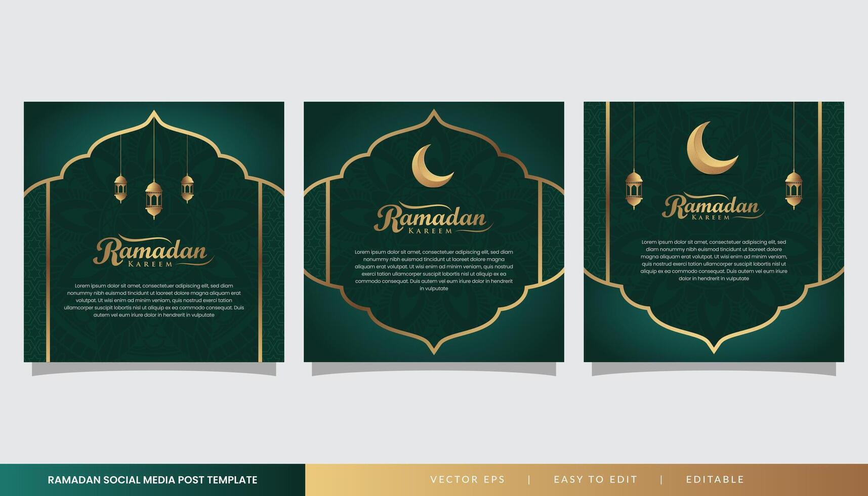 Islamic template background, green set square banner for ramadan kareem feed social media post vector