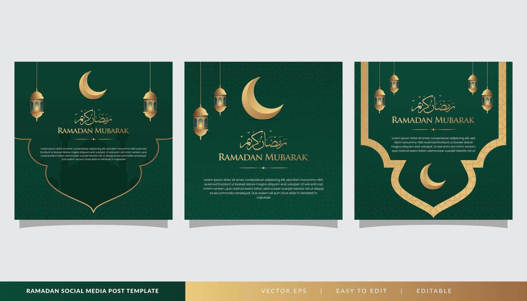 Islamic template background, green set square banner for ramadan kareem feed social media post vector