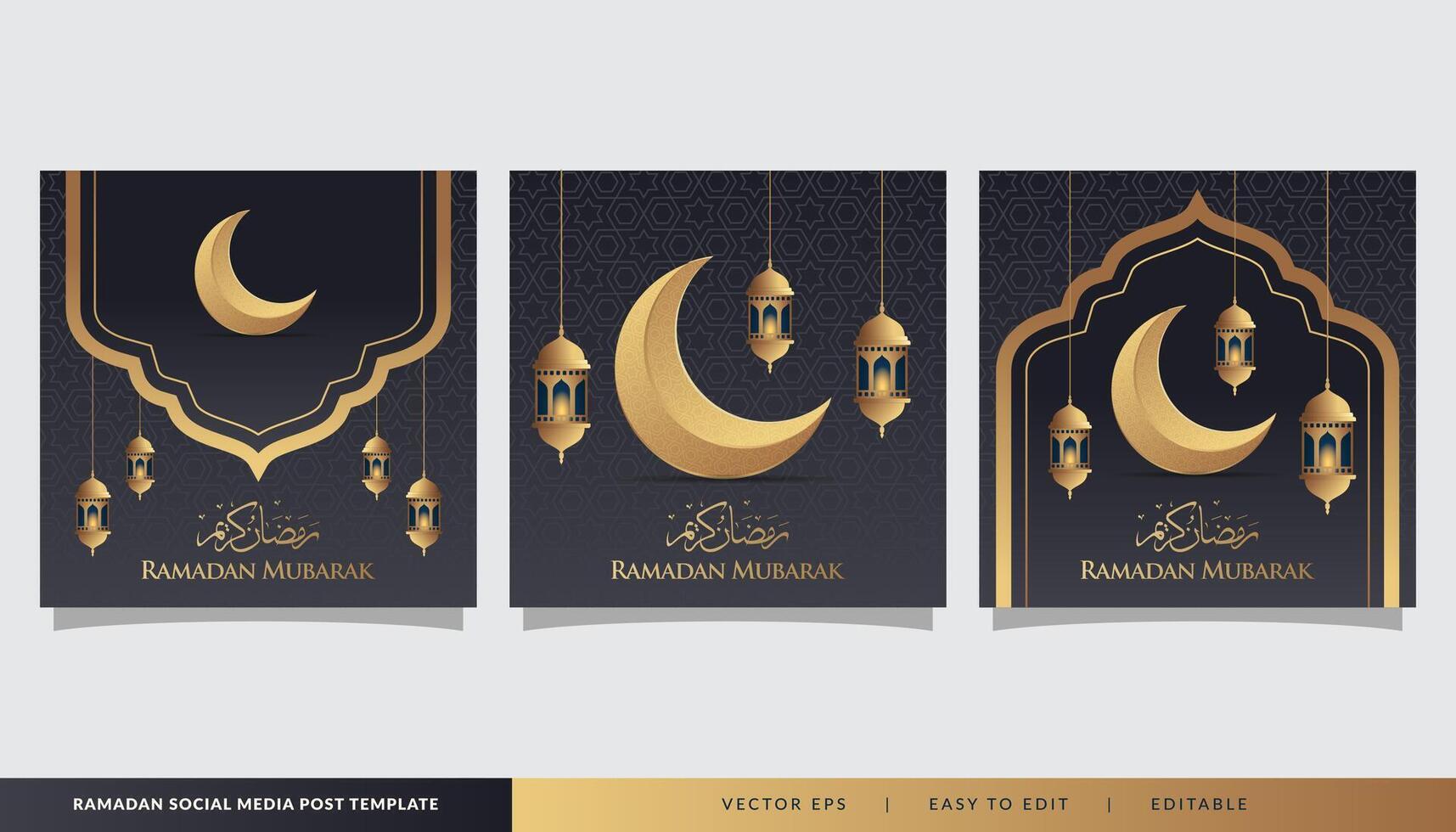 Set of Ramadan islamic social media post template in square design vector