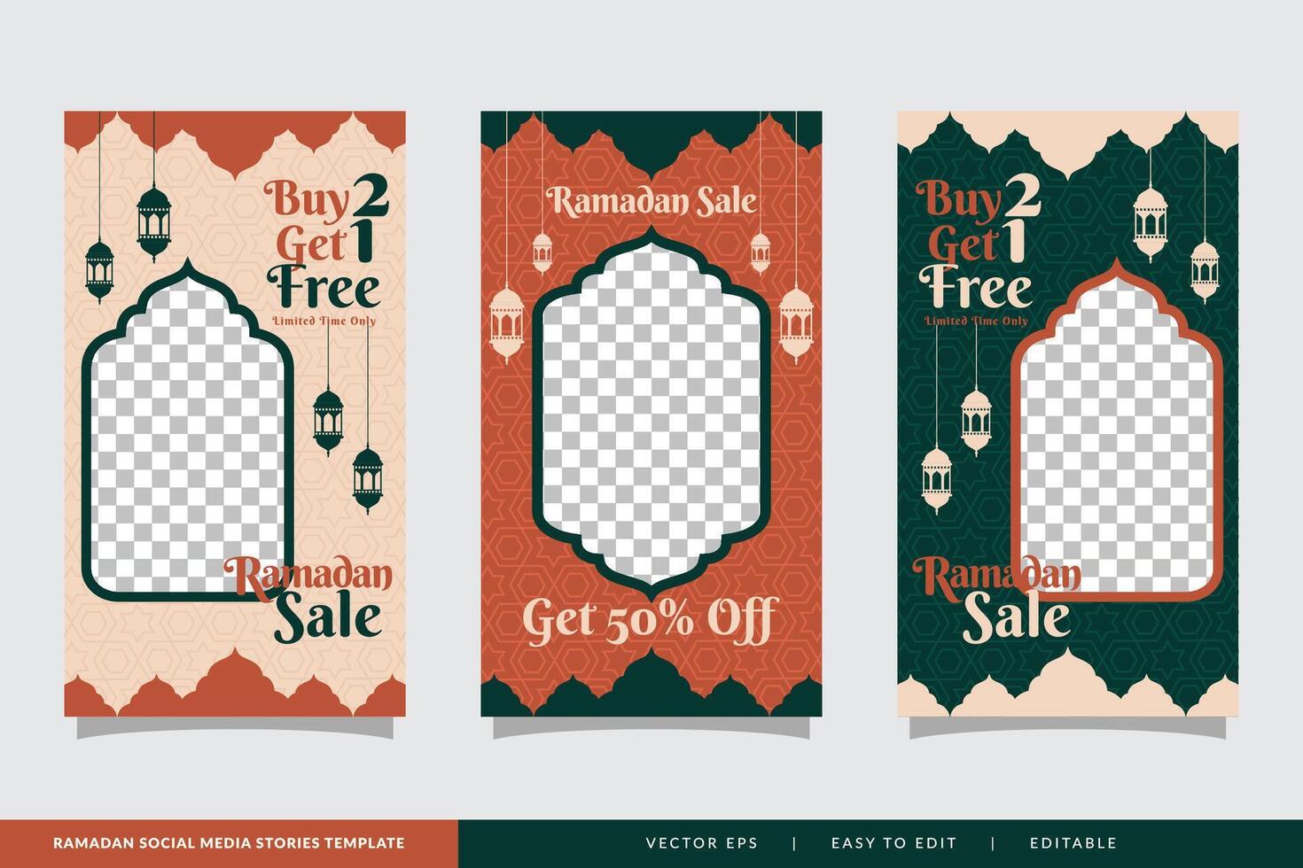 Set of Ramadan sale social media post stories promotion for business template vector