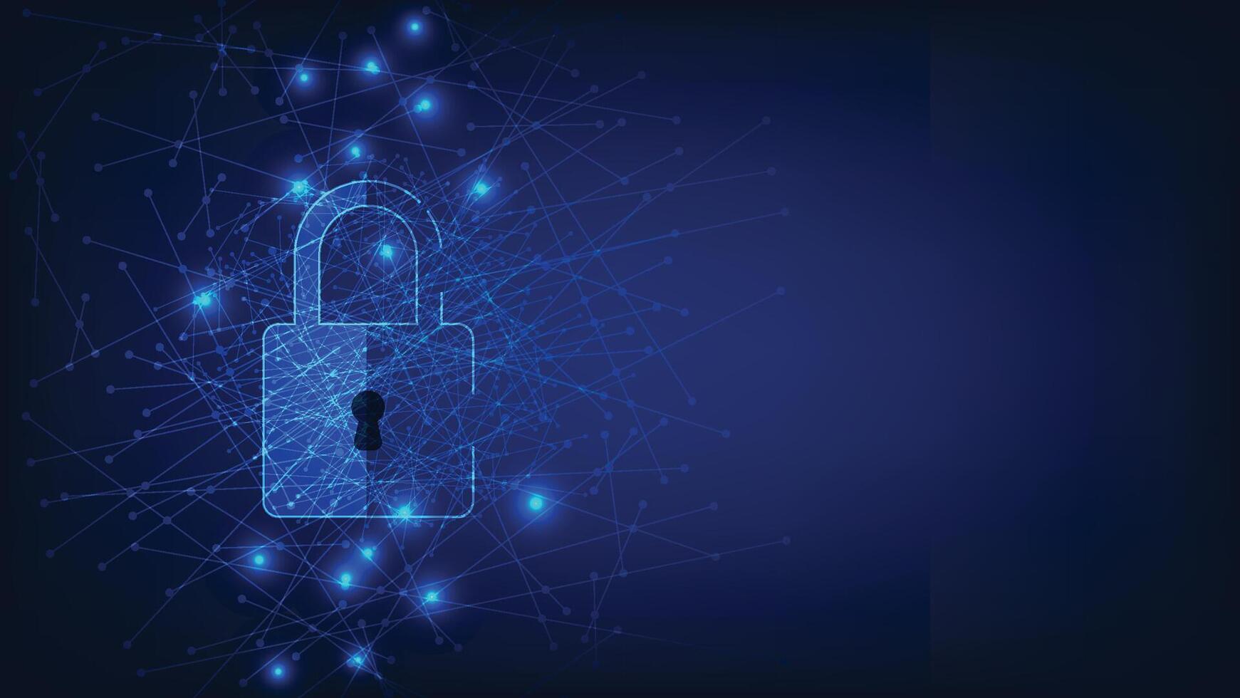 cyber security technology concept. digital padlock with virtual screen on dark blue background with copy space. privacy data protection symbol vector