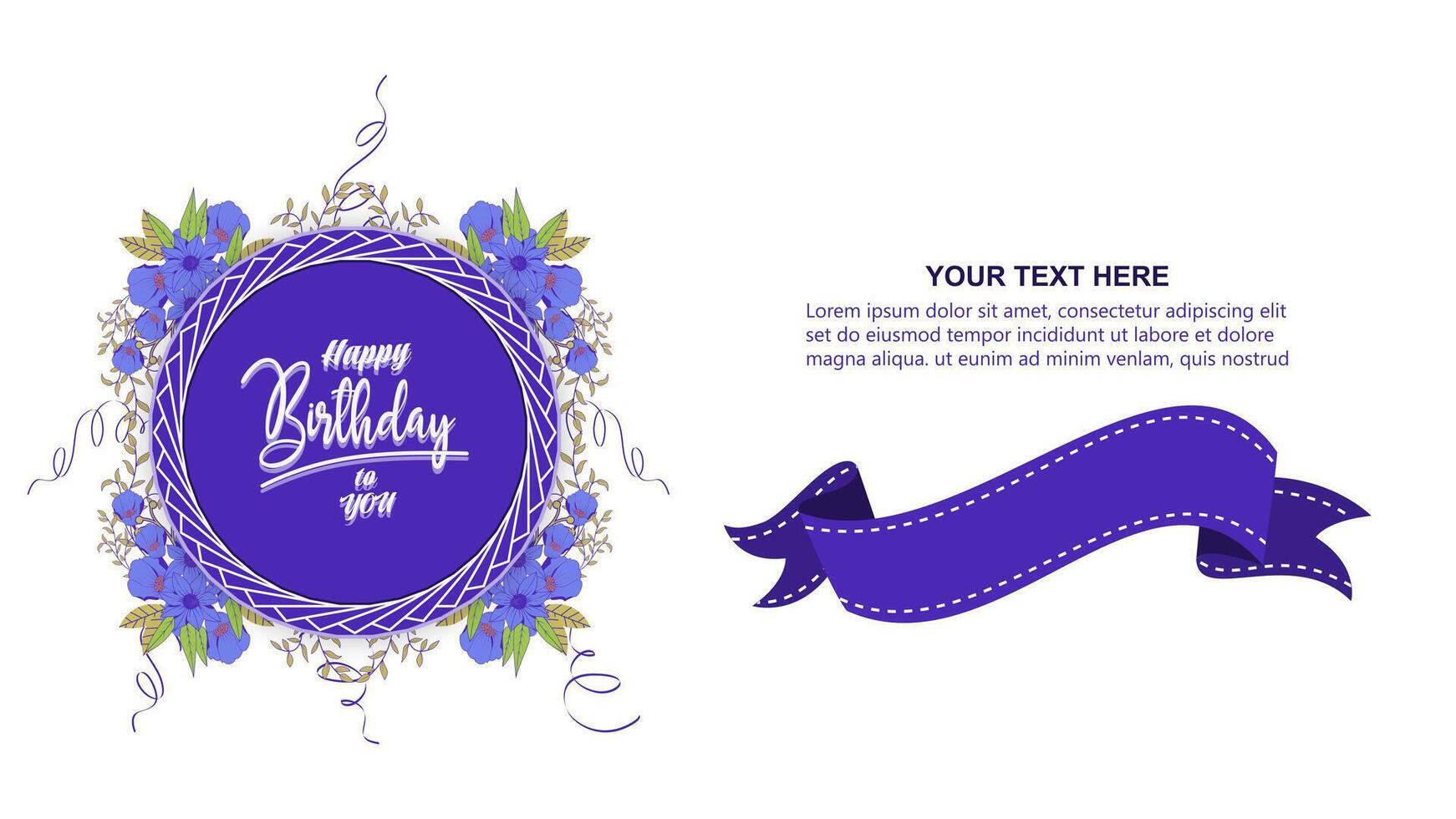 rounded birthday banner with flowers ornaments vector
