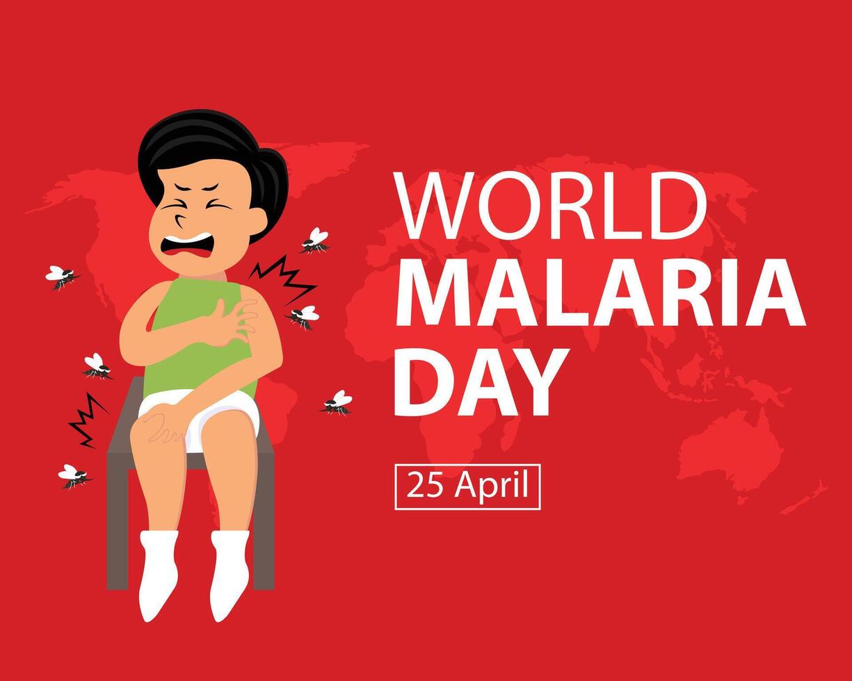 ilustración vector gráfico de un niño es ansioso acerca de siendo mordido por un mosquito, Perfecto para internacional día, mundo malaria día, celebrar, saludo tarjeta, etc.