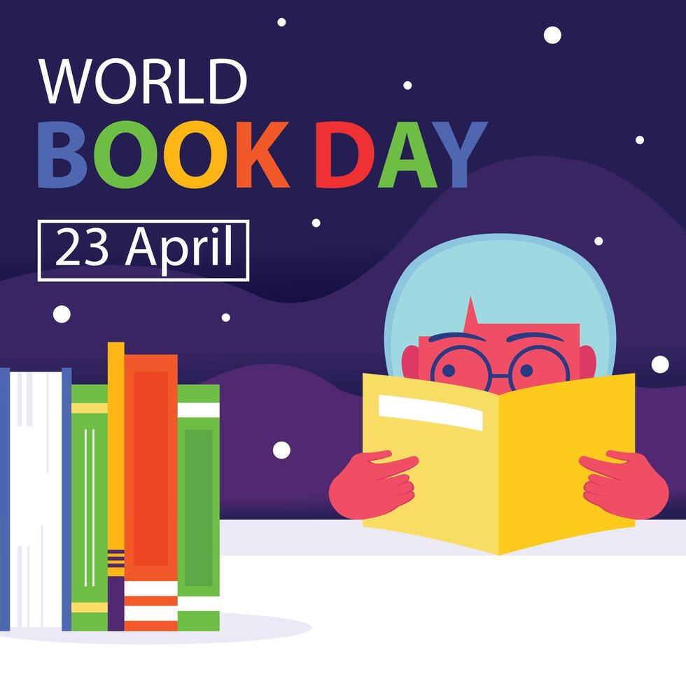 illustration vector graphic of a child's eyes glanced to the side while holding a book, perfect for international day, world book day, celebrate, greeting card, etc.