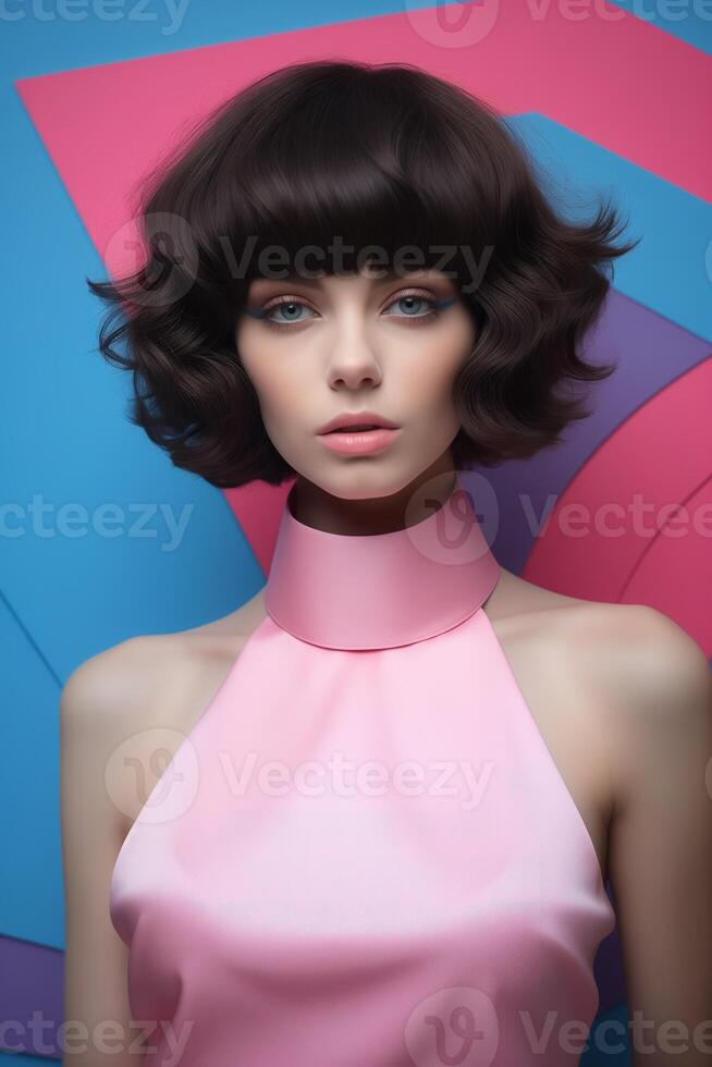 AI generated Woman in Pink Dress With Short Bob Cut photo