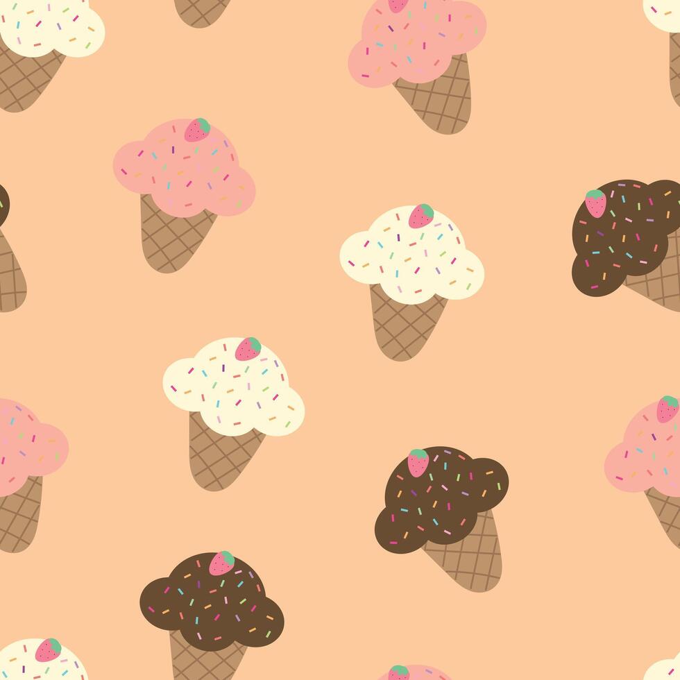 Seamless pattern with cute cartoon ice cream, for fabric print, textile, gift wrapping paper. colorful vector for children, flat style