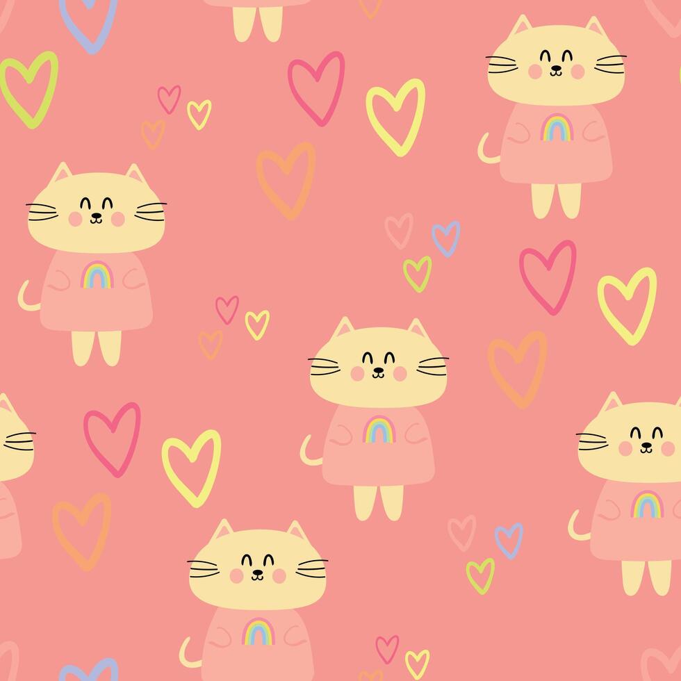 Cute cartoon cats seamless pattern. animal wallpaper for children, textiles, children's sleepwear, fabric prints, gift wrapping paper vector