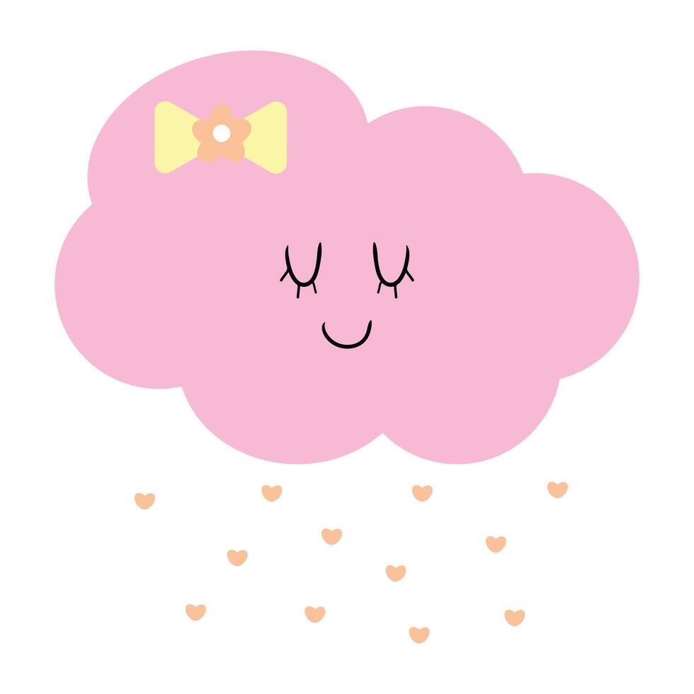 Cute hand drawn pink cloud wearing a ribbon. cute cloud doodles vector